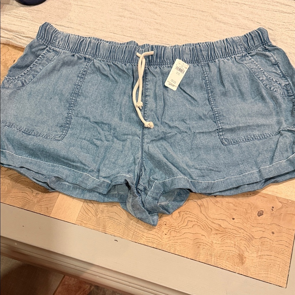 Aerie light Blue Women's Drawstring Denim-Style Shorts